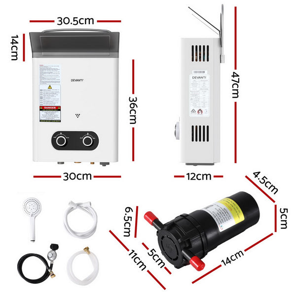 Devanti Portable Gas Water Heater LPG-powered System White With Pump