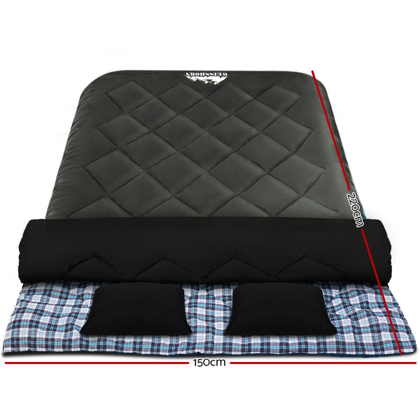 Weisshorn Sleeping Bag Double Pillow Thermal Camping Hiking Tent Grey -10 C
