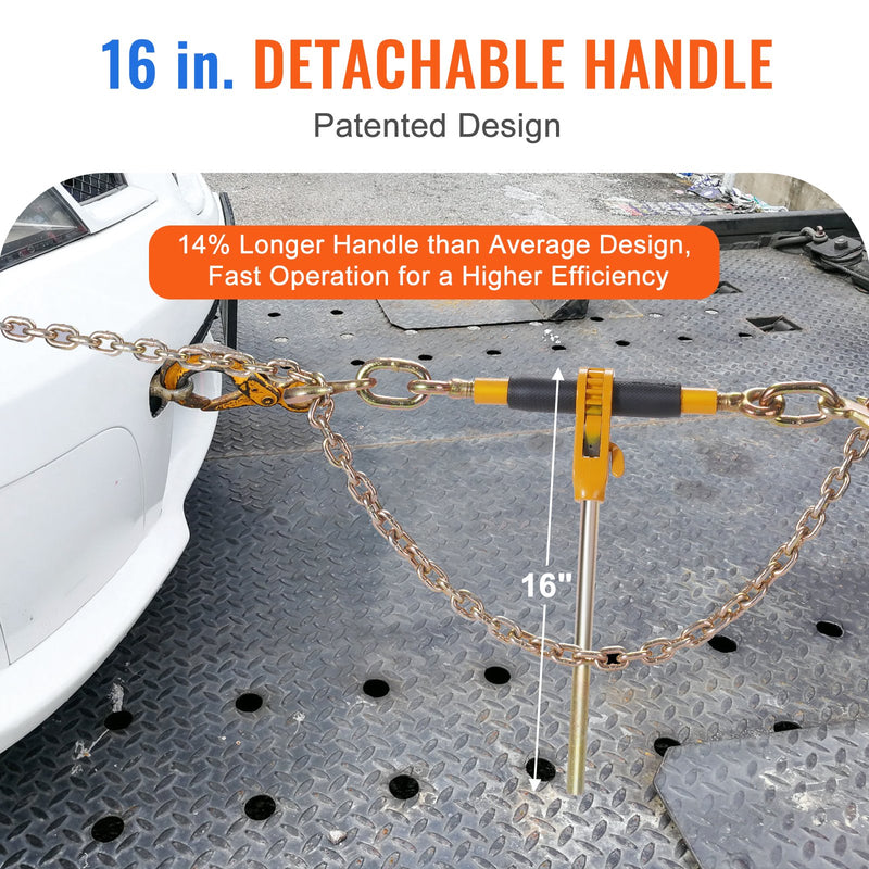 VEVOR Ratchet Chain Binder, 0.9-1.27 cm Heavy Duty Load Binders, with G80 Hooks 5443 kg Secure Load Limit, Labor-saving Anti-skid Handle, Tie Down Hauling Chain Binders for Flatbed Truck Trailer, 4 Pc