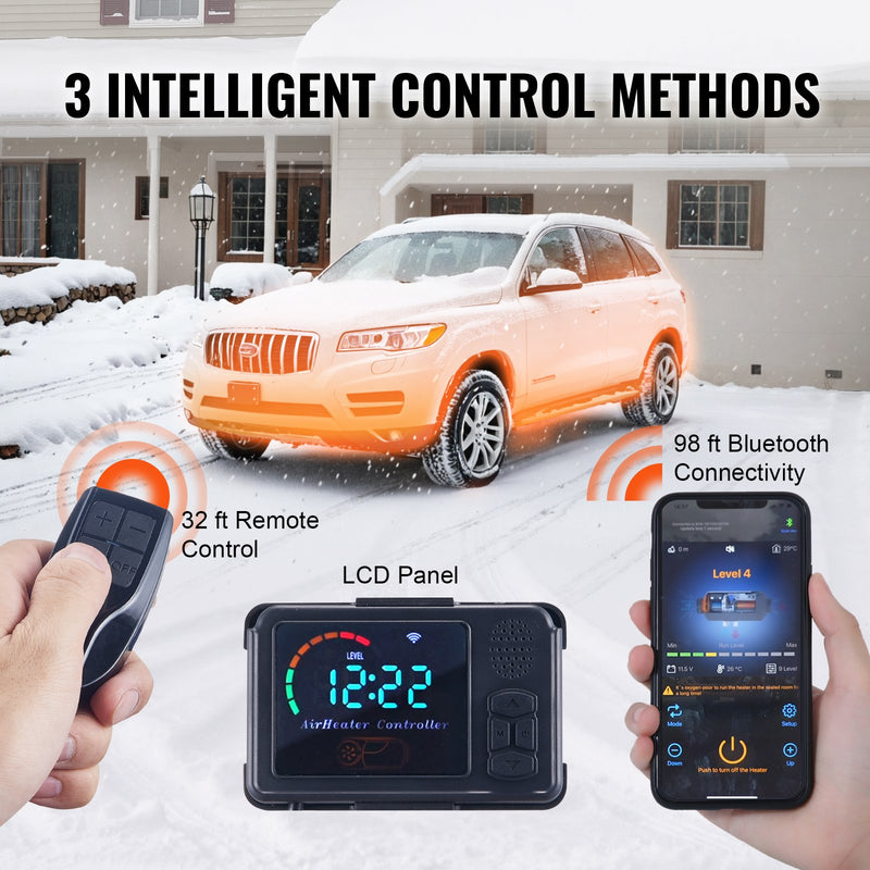 VEVOR 8 KW Diesel Air Heater, Bluetooth App Control All-on-one Diesel Heater with Automatic Altitude Adjustment, Remote Control and LCD, Portable Parking Heater for Home RV Trailer Camper Van Boat